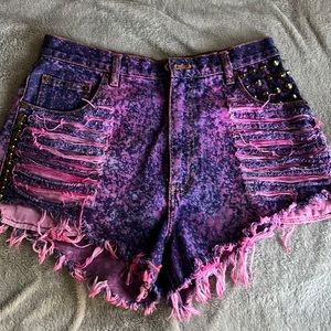 Coal N Terry Purple Ripped Distressed Shorts w/ Studs